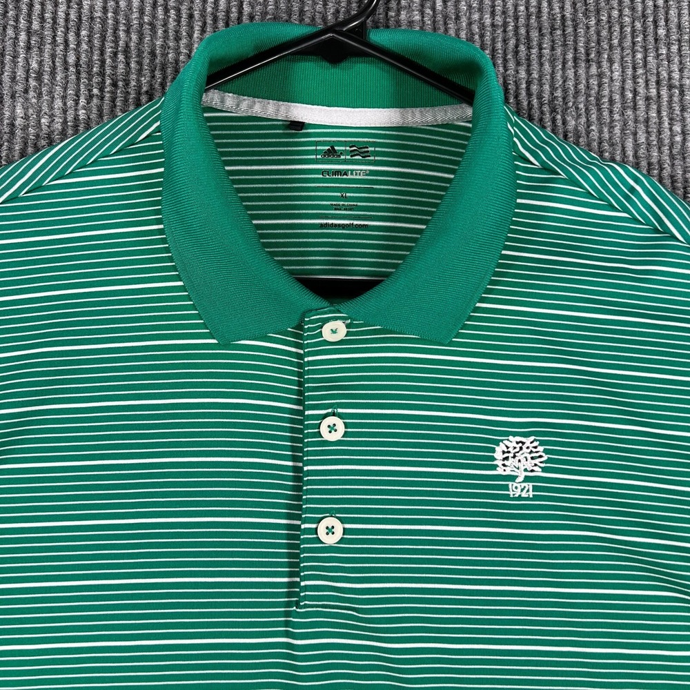 Adidas Polo Shirt Mens XL Extra Large Green Striped Short Sleeve Golf Outdoor